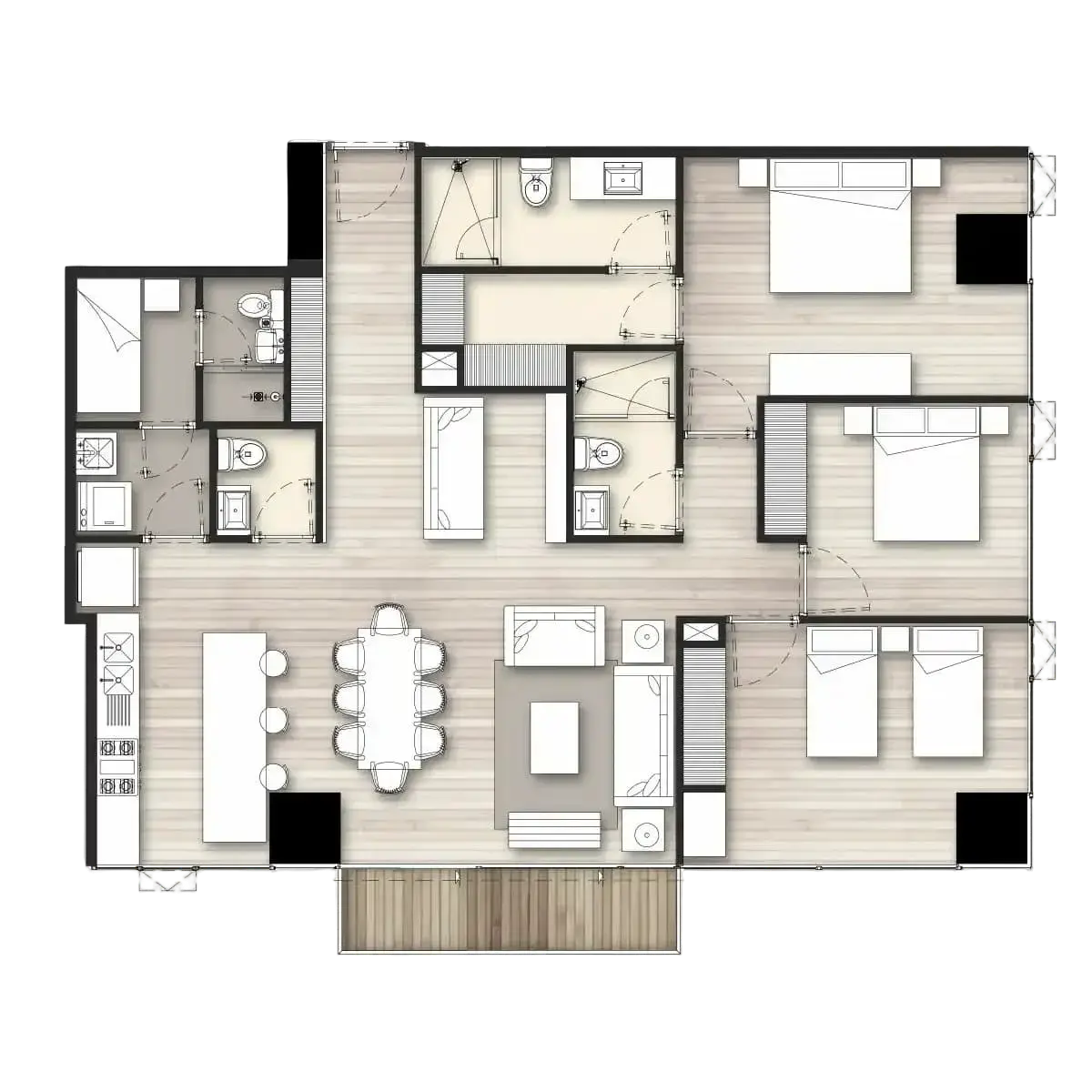 Plano de departamento de 141 m² con terraza en El Bosque Vista Hermosa