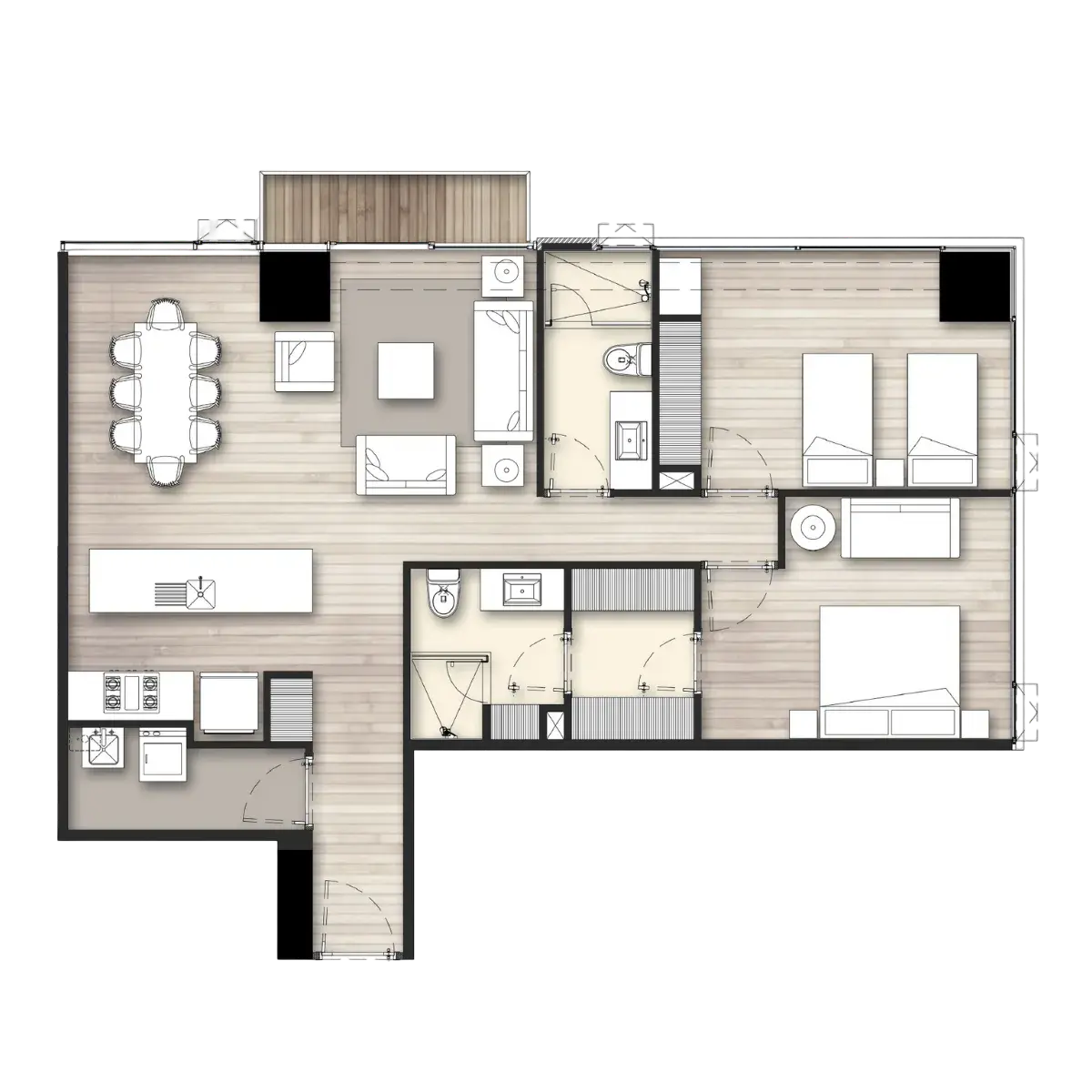 Plano de distribución 112 m2 - El Bosque Residencial
