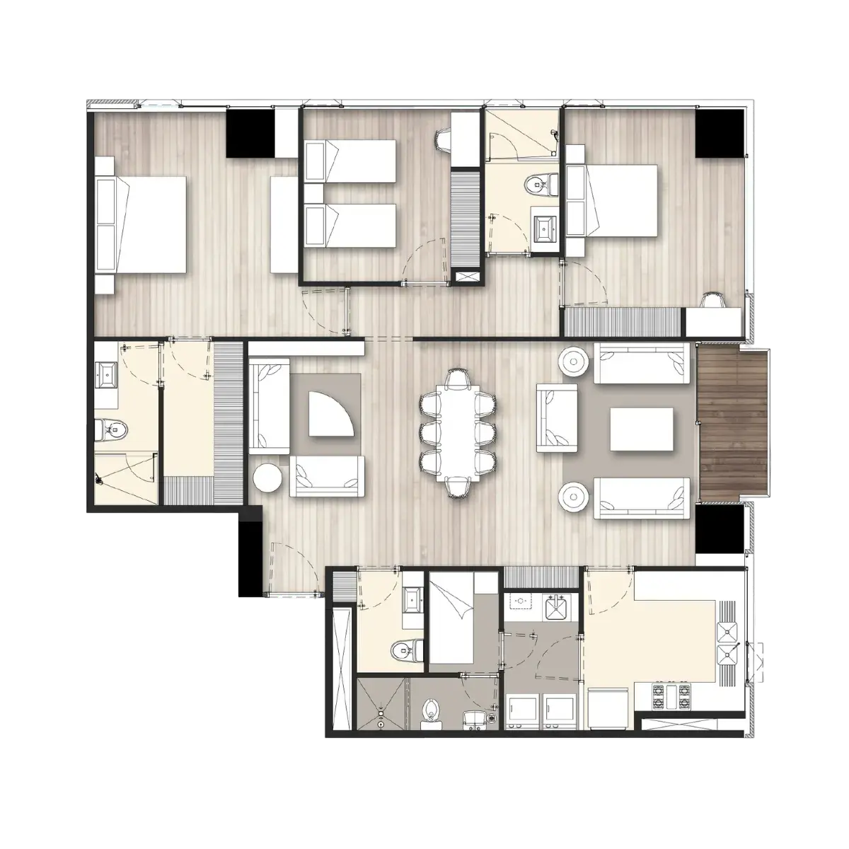 Plano de departamento 160 m2 con recámaras - El Bosque Residencial
