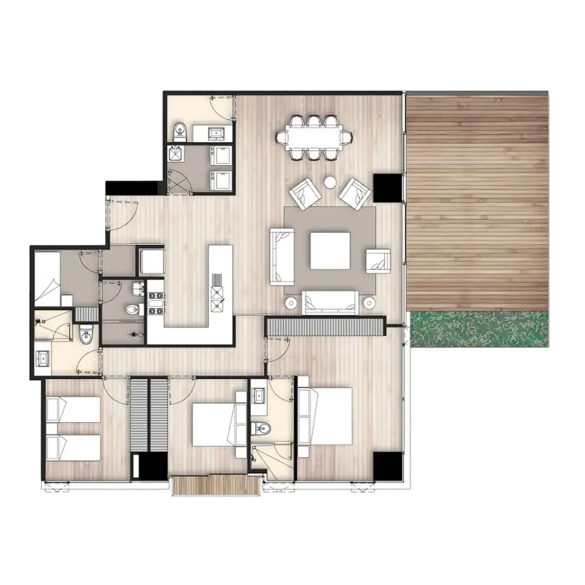 Plano de distribución de planta 204 m2 - El Bosque Residencial