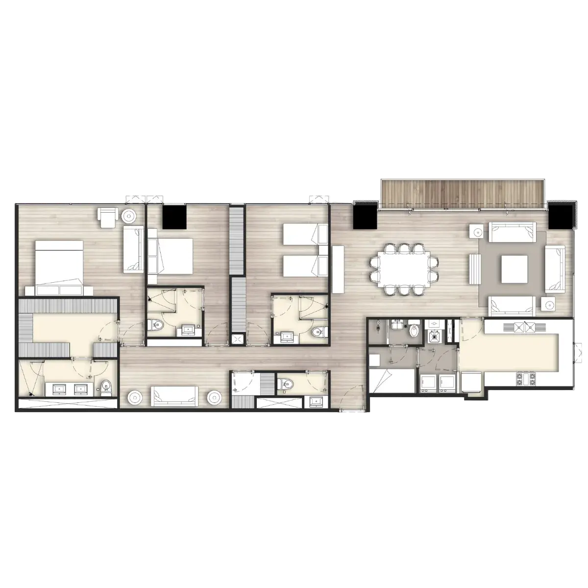 Plano arquitectónico de departamento 208 m2 - El Bosque Residencial