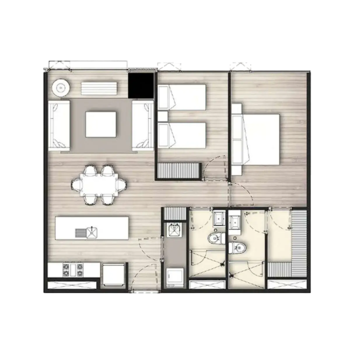 Plano arquitectónico modelo 92 m2 - El Bosque Residencial